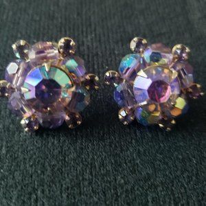 Vintage Marked Weiss Dark Violet Clip-on Earrings